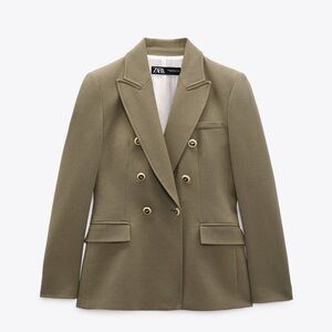 Zara Women's Olive Double-Breasted Blazer